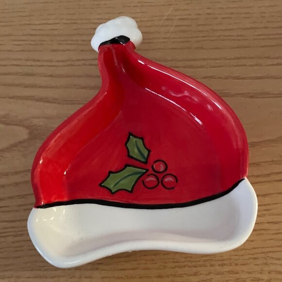Russ Berrie Christmas Gift and Santa Hat Ceramic Dish Set Candy Serving Trinket - Picture 3 of 7